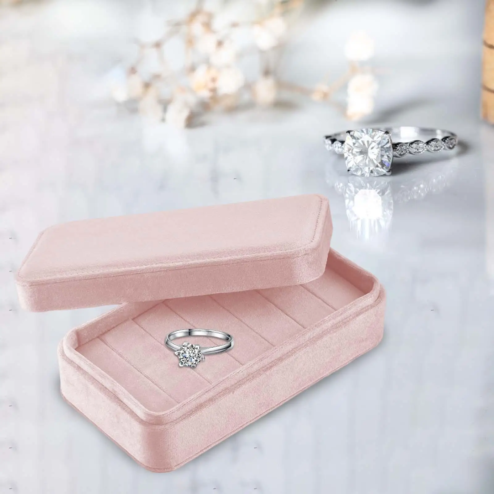 Velvet Rings Display Tray Storage Case with Lid Organizer Earrings Jewelry Box for Multiple Rings Drawer Dress Tables Cabinets