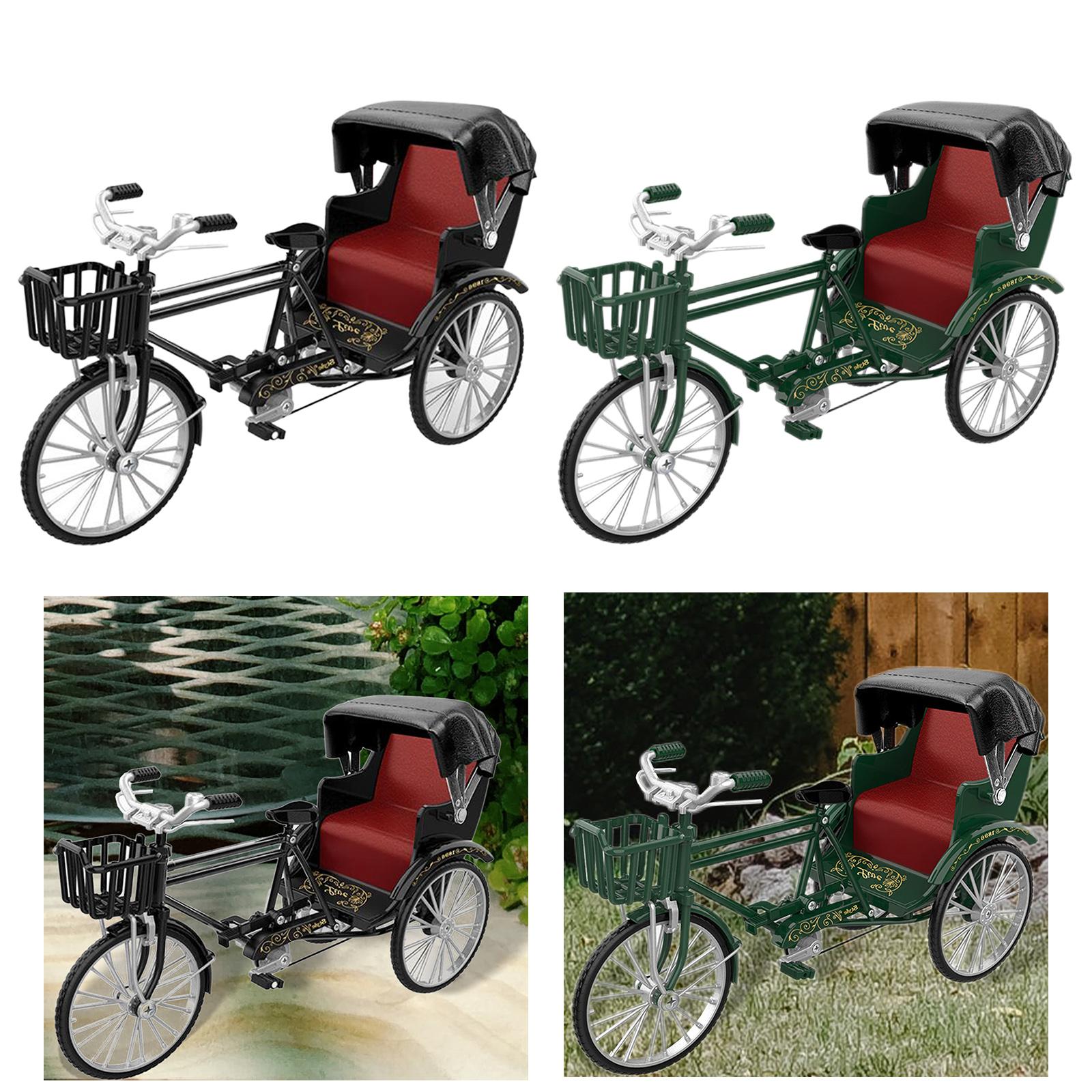 1:12 Scale Tricycle Model Dollhouse Home Decor Landscape Building Three Wheeled Rickshaw Toy Miniature Sculpture for Boys Girls