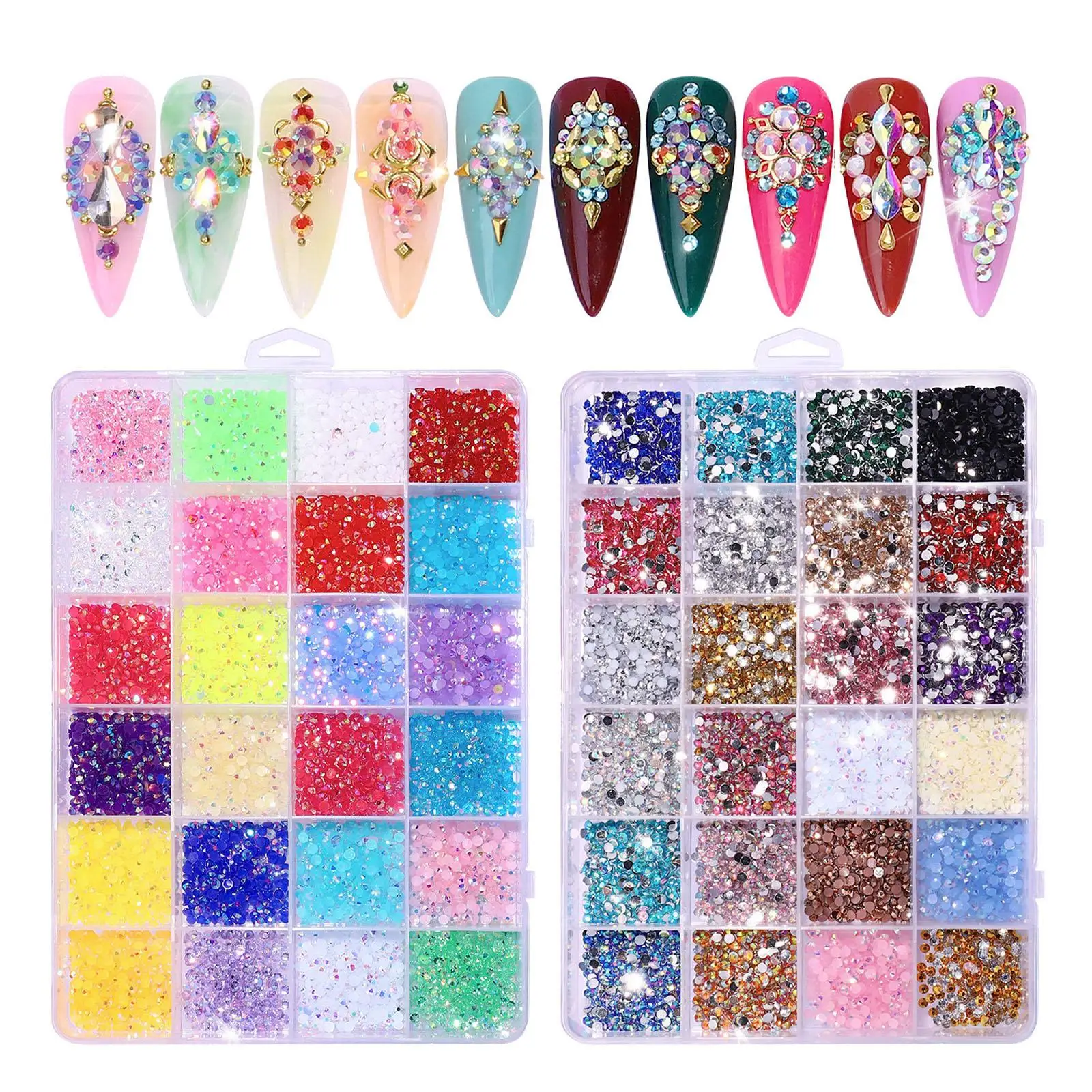 3500Pcs Nail Art Rhinestones Flatback Mixed Dazzling Diamonds Stones Gems Set for Nail Art Manicure Tip Decoration Hairpins Face