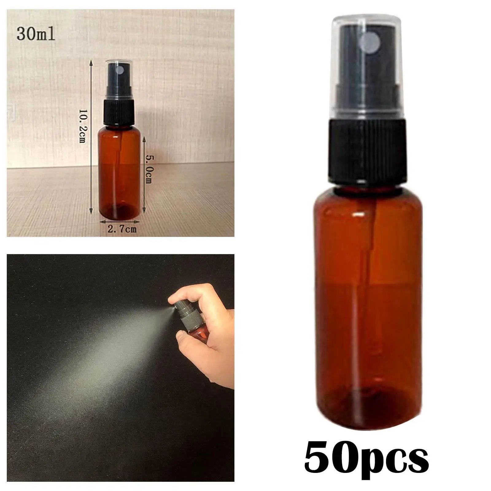 50Pcs Spray Bottle Refillable Travel Bottle Set Makeup Sprayer Liquid Container Plastic with Cover Empty Lightweight Mini 30ml