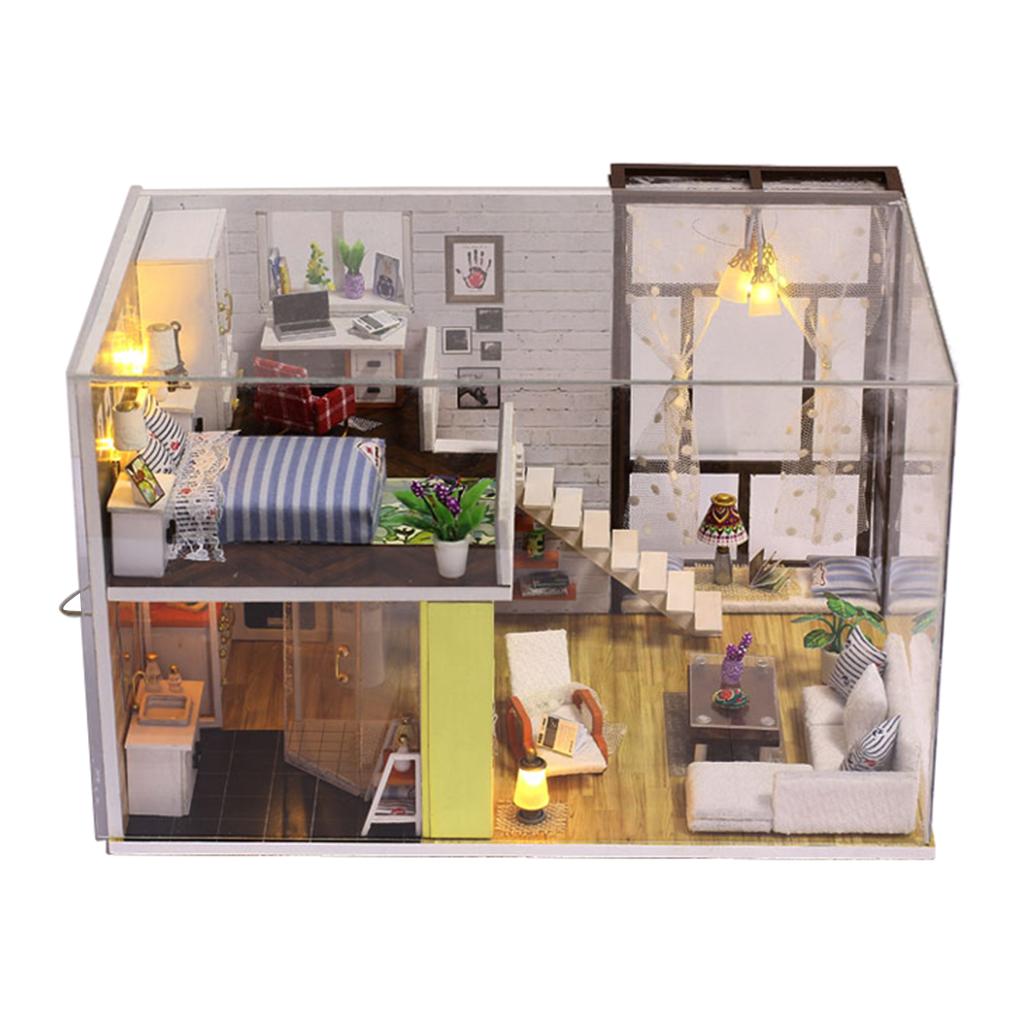 Crafts 1/20 Dollhouse DIY Modern House 3D Puzzle Furniture Kit Toy Gift
