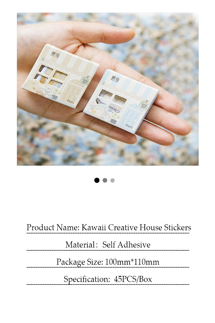 45PCS Kawaii Creative House Stickers Box Scrapbooking Stationery School Supplies Cute Theme for Crafting And Organizing