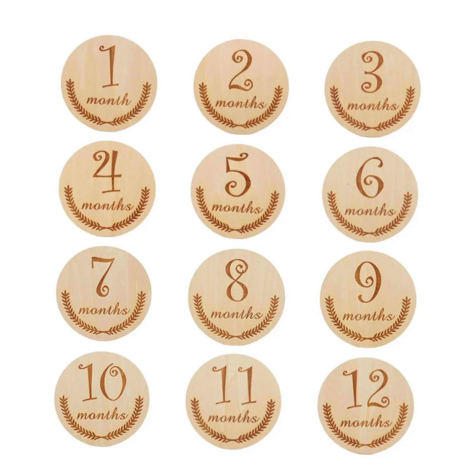 12Pcs Wooden Baby Monthly Milestone Cards Newborn Photoshoot Props Milestone Marker Discs for Pregnancy Journey 1-12 Month Gifts