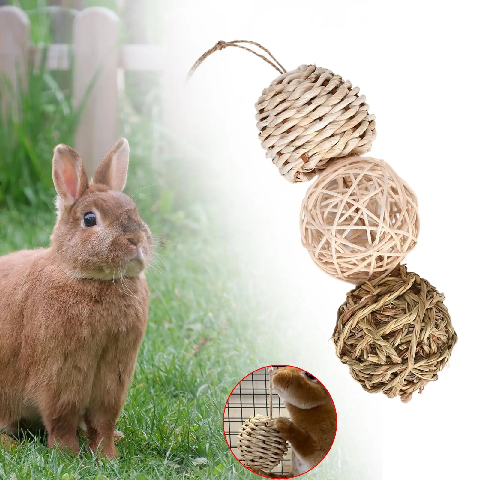 Small Animal Activity Chew Toy Balls Teeth Grinding Hanging Rabbit Toy for Gerbil Rats Training Rabbits Pet Cage