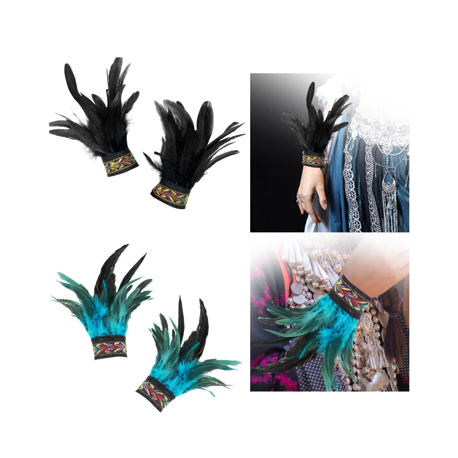 Feather Wrist Cuffs, Feather Gloves Cuff Arm Cuff Detachable Feather Lace Bracelets Floral Wristband for Cosplay Costume Prop