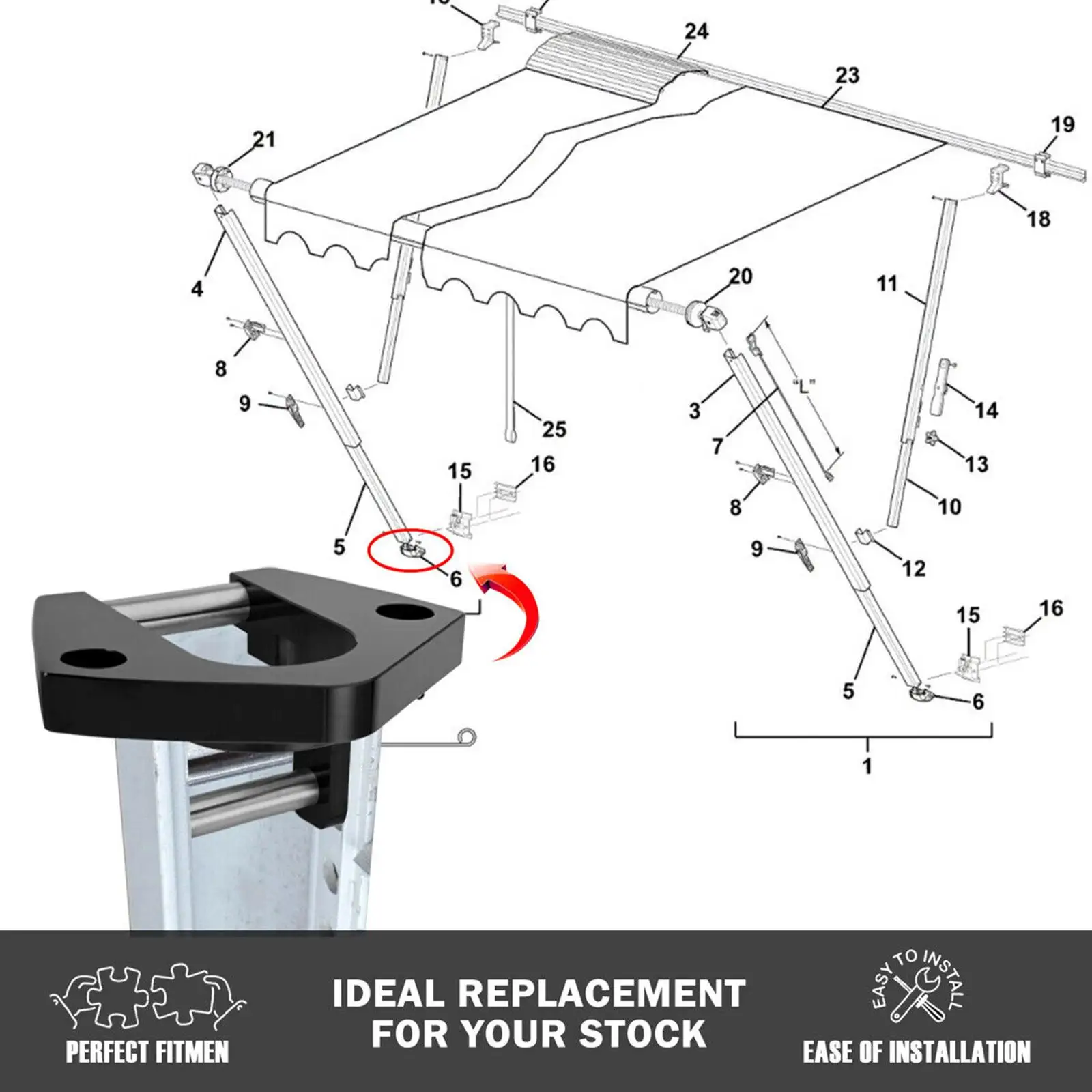 Lower Awning Arm Bottom Bracket Foot Assembly for Sunchaser II Hardware