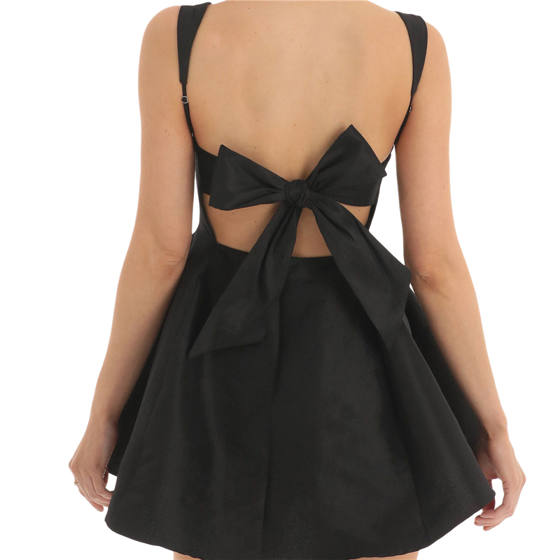 Satin Dress for Women Summer Solid Color Square Collar Sleeveless Backless A Line Mini Dress Elegant Party Dresses
