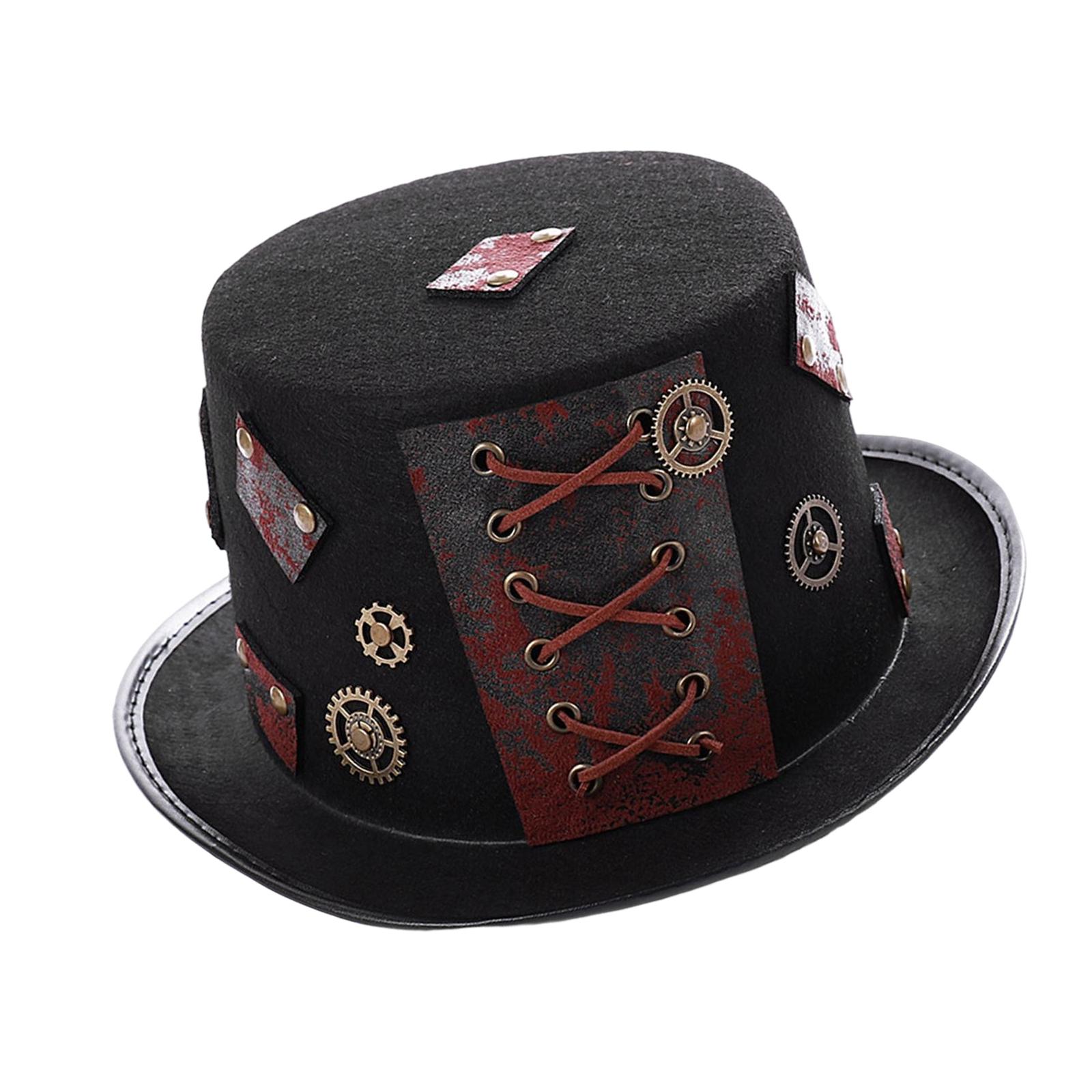 Punk Goth Steampunk Top Hat with String Gear Cosplay Costume Hat, Head Wear Durable Unisex Masquerade Costume Party Accessories