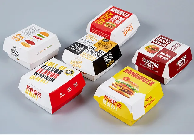 Custom printed design mini paper kraft burger box size black clamshell  cardboard burger packaging box - AliExpress