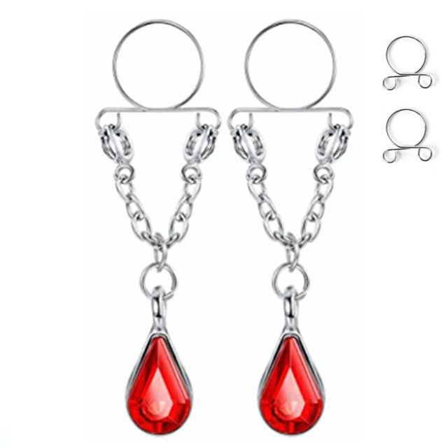 1 Paar sexy Quasten-Kristall-Schmetterlings-Anhänger, gefälschter Nippelring für Frauen und Mädchen, verstellbarer künstlicher Nippel-Piercing-Körperschmuck – Detail 8