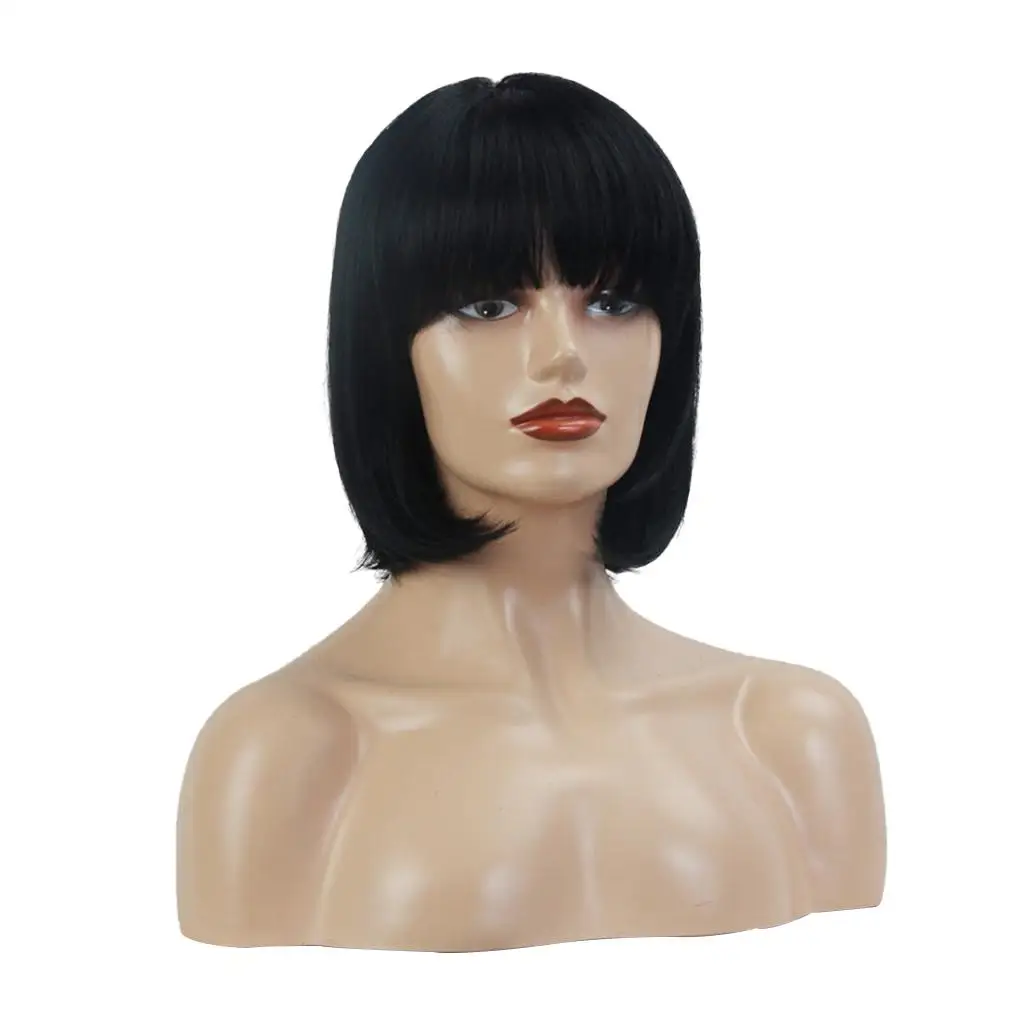 Fashion Black Bob  Blend Synthetic Fiber  inches Short Straight with   Resistant  Hairstyle