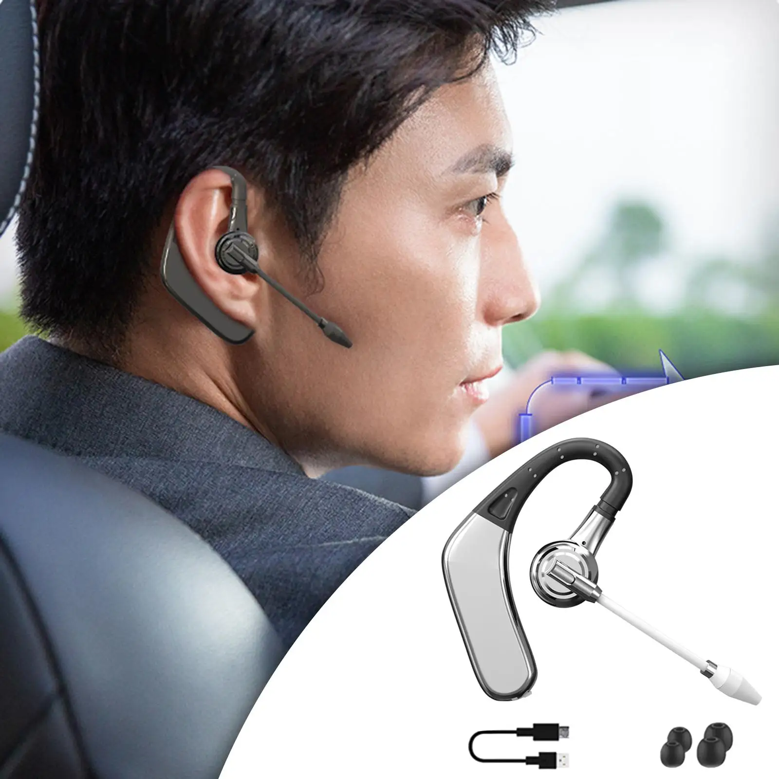 Wireless Bluetooth Headphone Intelligent Noise Reduction Earphones 180° Rotating Earpiece HD Call Sweatproof for Game Driver