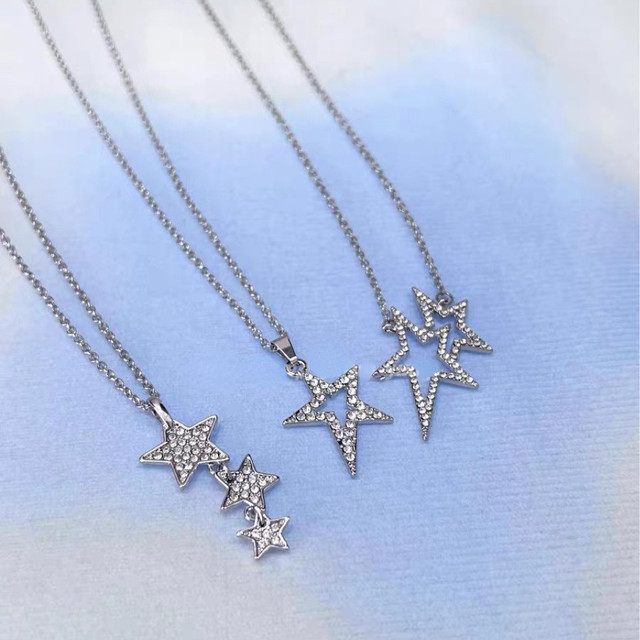 1 PC Vintage Y2k Jewelry Sweet Cool Girls Star Shiny Crystal Pendant  Necklaces for Women Gift Bling Zircon Pentagram Neck Chains