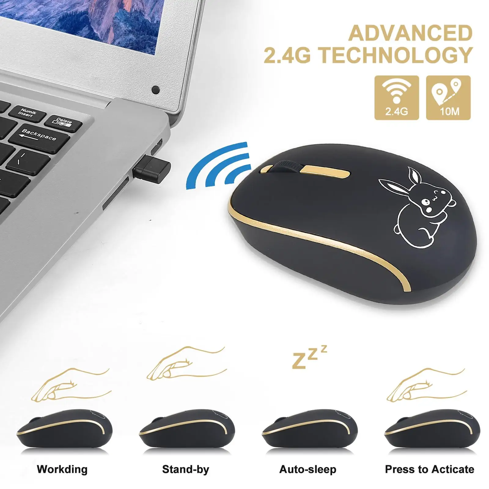 Portable 2.4G Wireless Mouse usb and Type C dual modes Silent Clicking for Tablet Notebook Laptop Computer Desktop