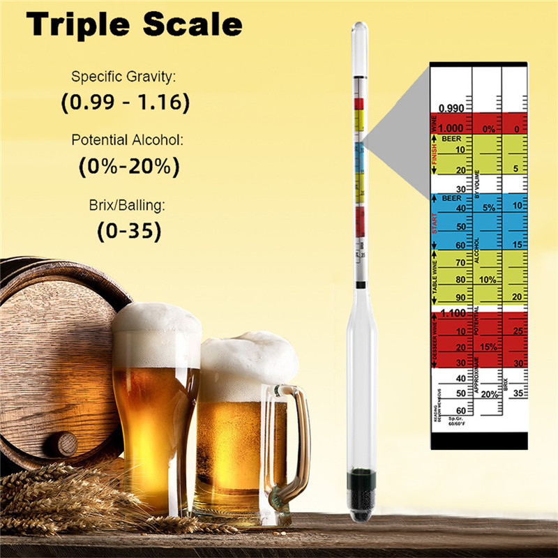 Description Picture 2 of itemTriple Scale Hydrometer For Home Brew Wine Beer Cider Alcohol Testing 3 Scale Hydrometer Wine Sugar Meter Gravity ABV Tester