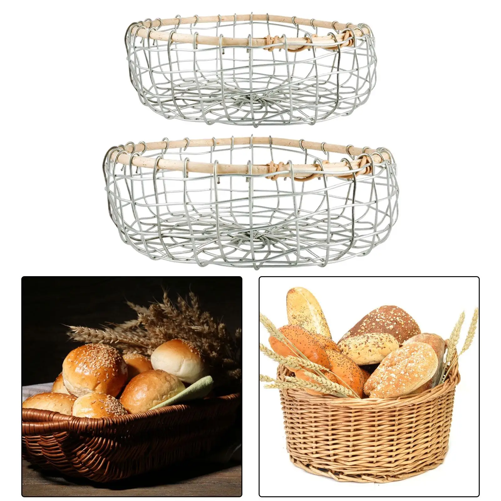 Kitchen Fruit Basket Wire Woven Basket Round Egg Basket Egg Storage Container for Pantry Living Room Countertop Hotel Camping