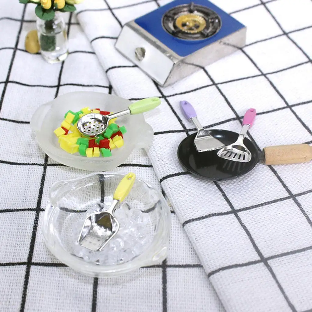 4Pcs 1/12 Dollhouse Kitchen Tools Miniature Spatula Furniture Cookware, Kids Role  Playset