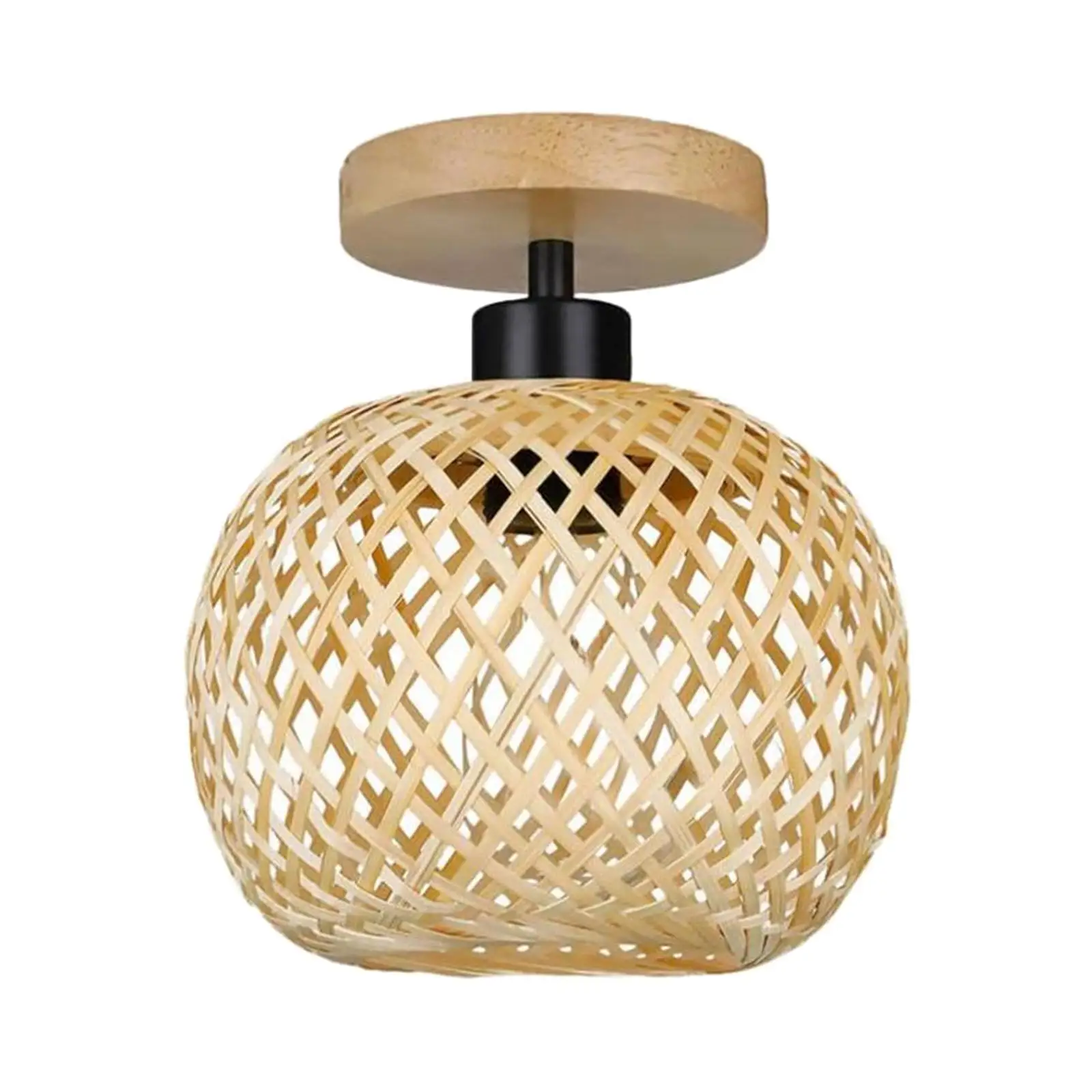 Bamboo Ball Lamp with No Bulb Hand Woven Rattan Chandelier E26 Kitchen Flush Mount Living Room Rustic Style Bambbo Pendant Light