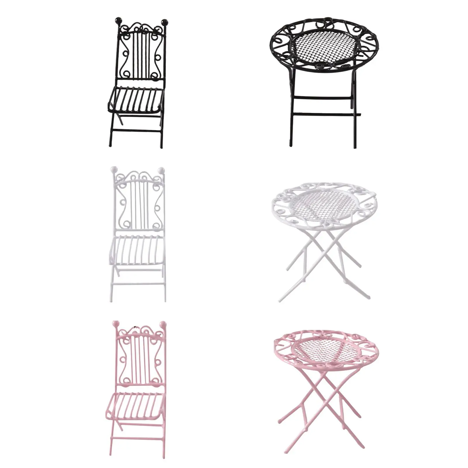 Wrought Iron Dollhouse Table Chair Rustic Elegant Fairy Garden Table Set 1/12 DIY Scene Decoration