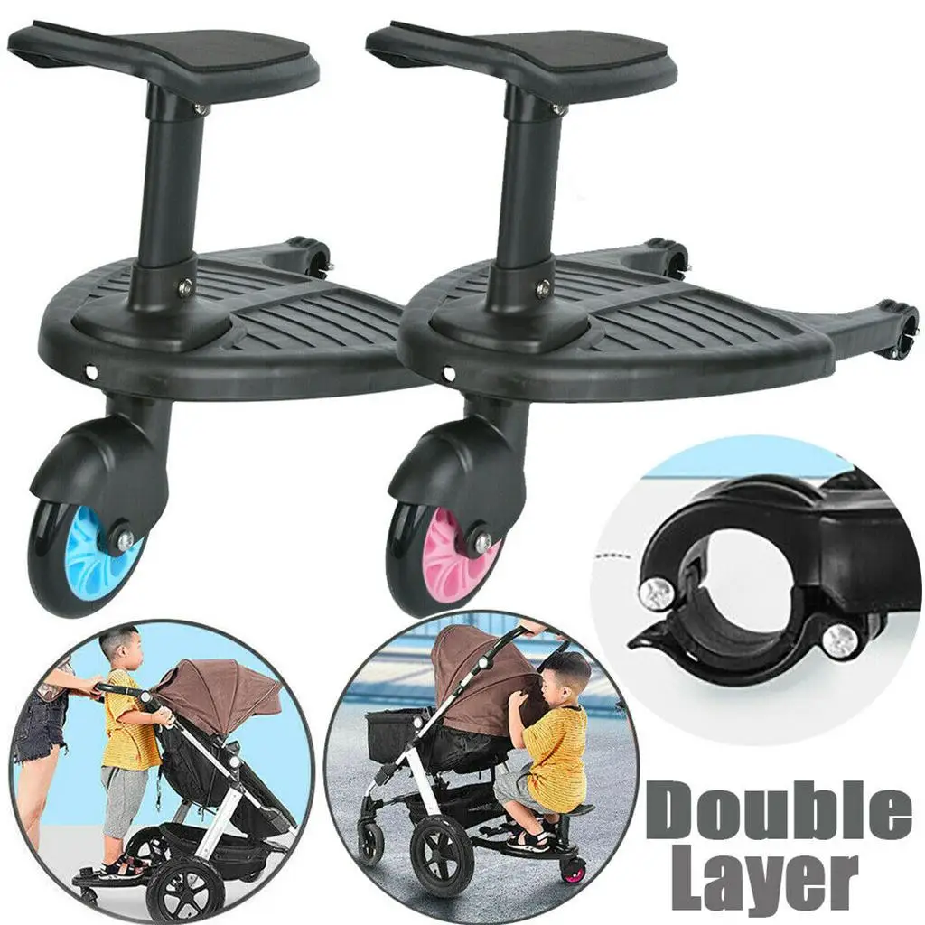 Comfortable Wheeled Board Stroller Ride On Board Kids Toddler Buggy Pushchair Adaptor Standing Plate for Age 3-7 Child