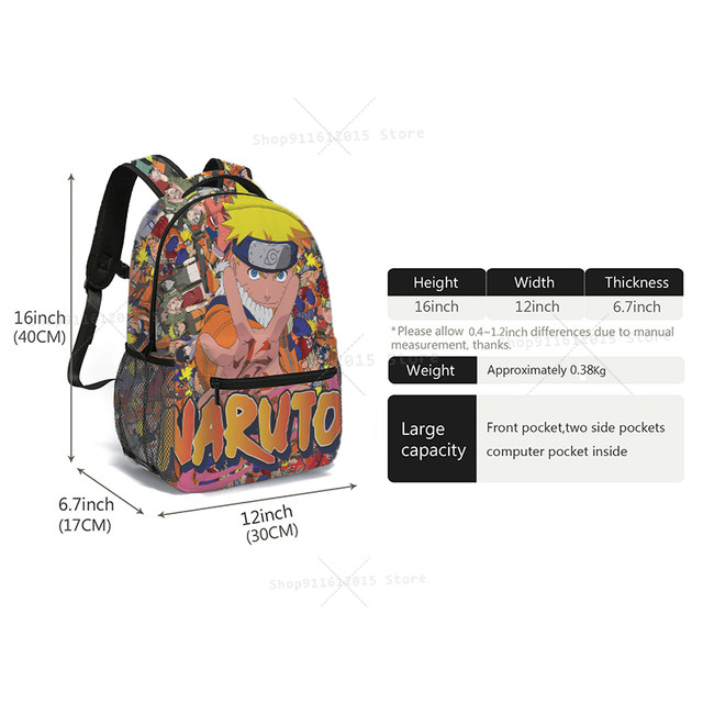 Uzumaki Naruto Boy Backpack Uchiha Sasuke Kids School Bag Hatake