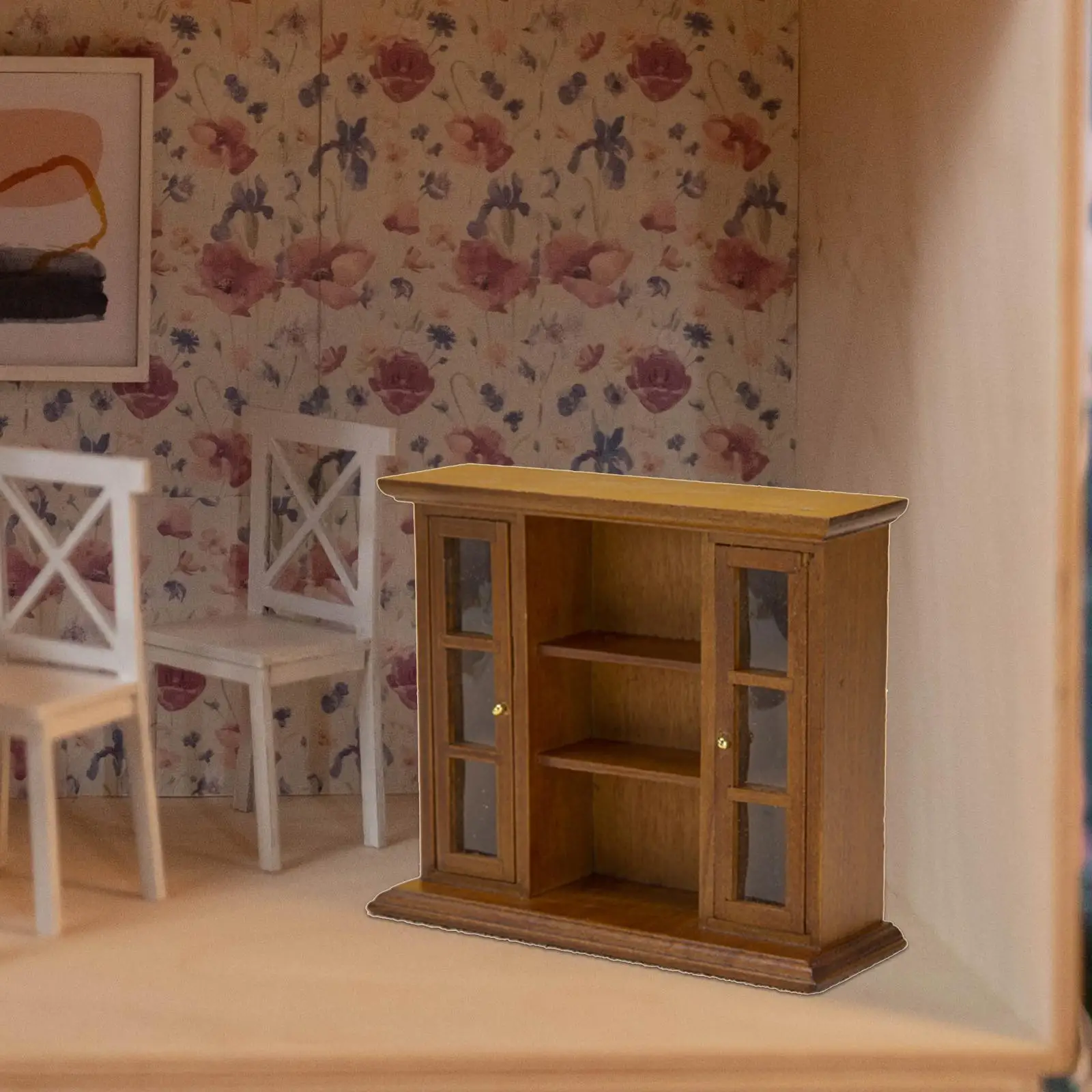 Wooden Dollhouse Shelf Bookshelf Landscape Dollhouse Decoration Accessory Kids Pretend Toys Display Cabinet for Boys Girls