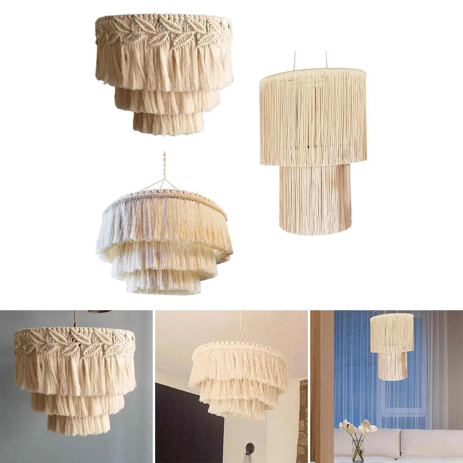 Macrame Ceiling Lamp Shade Boho Handwoven Pendant Light Shade for Bedroom Nursery Dorm Room Home Decor Bulb Not Included
