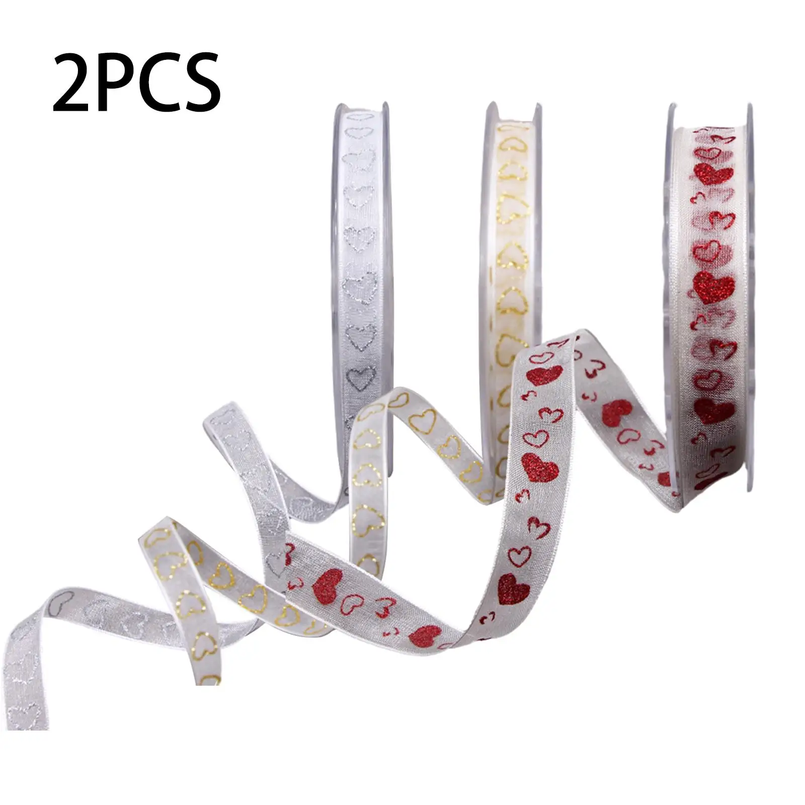 2 Roll Valentine`s Day Ribbons Gift Packaging Love Pattern Wrapping Ribbons for Anniversary Wedding Gift Baskets Party Birthday