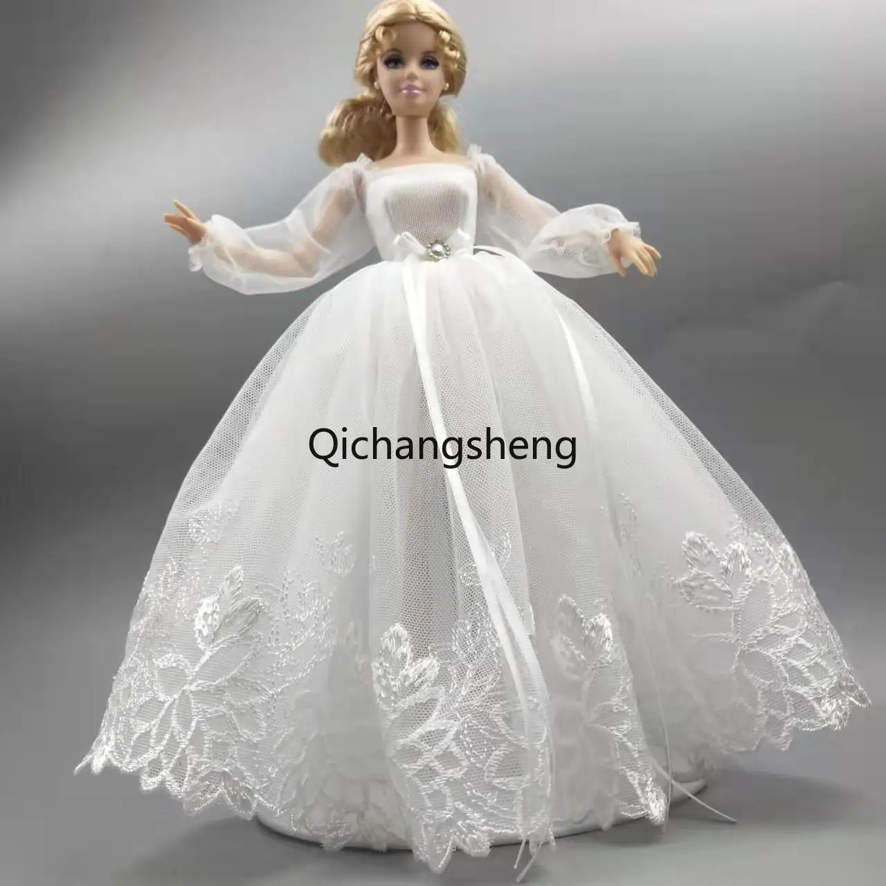 Bride Wedding Dress For Barbie Sindy 12" size Doll or Set with White Winter Coat 