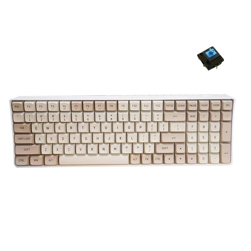 Un teclado blanco con una tecla azul en la parte superior