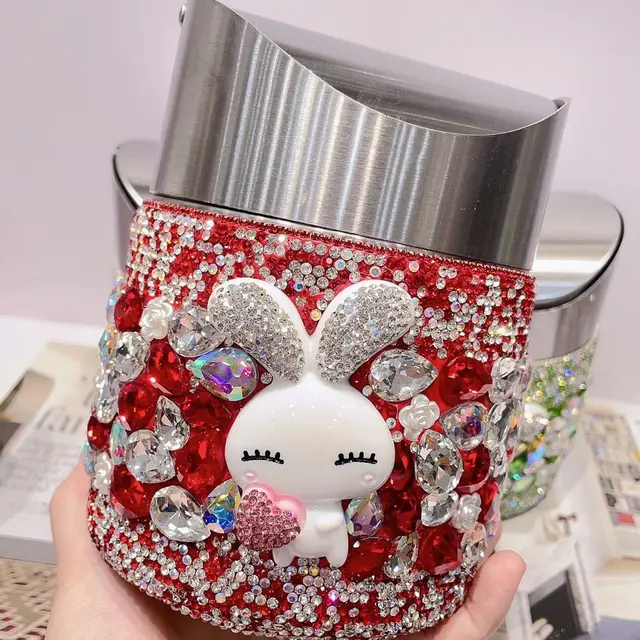 Inlay Rhinestones Car Trash Can Sparkling Dustbin For Bedroom Stainless  Steel Office Desk Trash Can Small Metal Storage Baskets - Waste Bins -  AliExpress