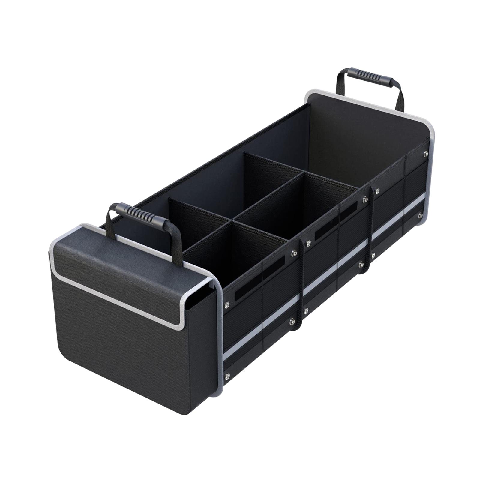 Foldable Car Trunk Organizer Expandable Multi Compartment Reinforced Handles Cargo Storage Container for Automotive Sedans