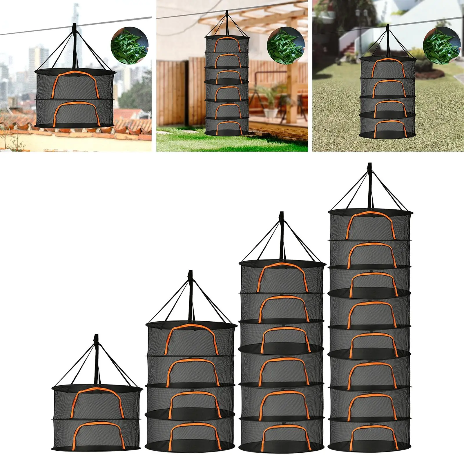 Plants Drying Rack Folding Zippered Hanging Mesh Dryer for Food Meat Fruits