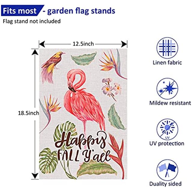 Summer Fall Garden Flag Flamingo Autumn Maple Leaves 12x18 Inch