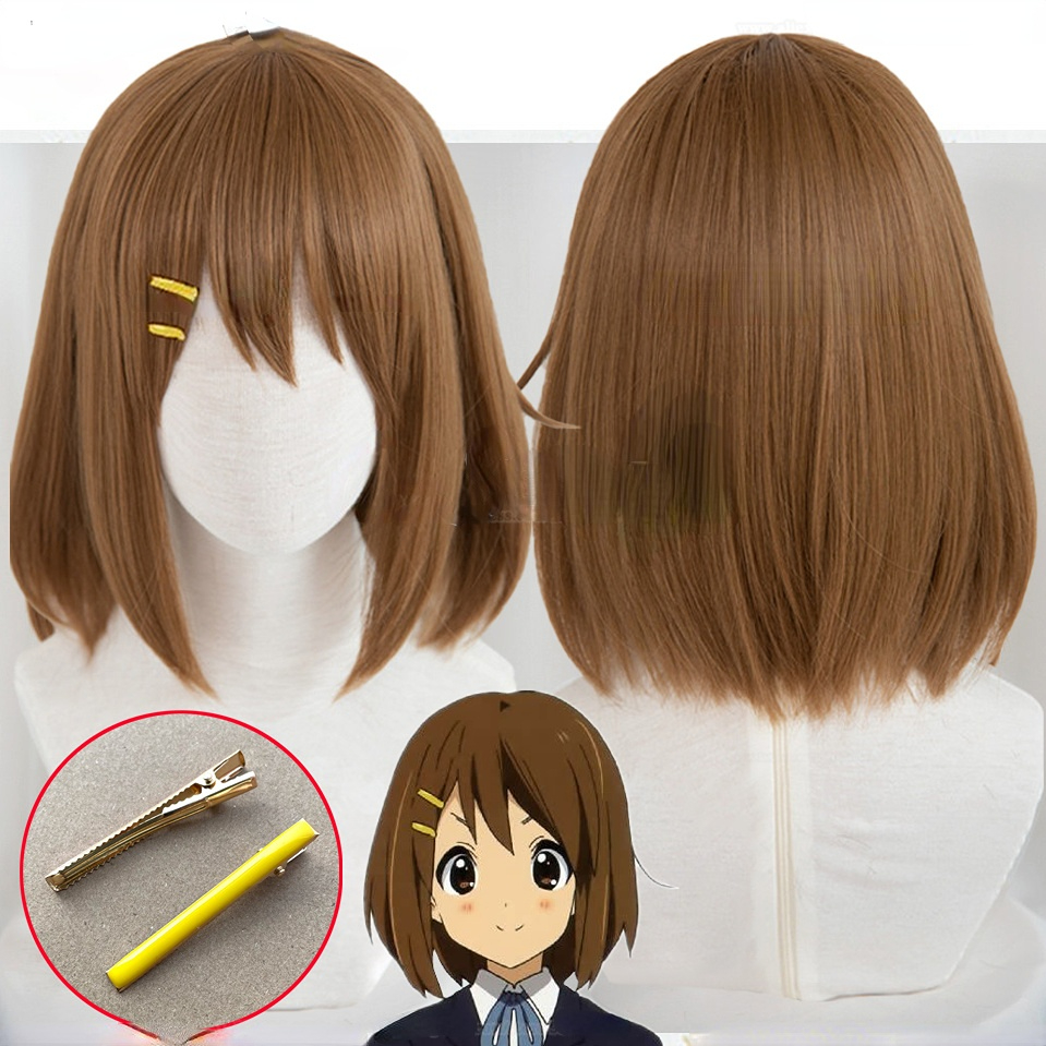 Искусственное Аниме! K-ON! Парик для косплея Hirasawa Yui, короткие  коричневые искусственные волосы для ролевых игр, термостойкие синтетические  парики + шапочка для парика | AliExpress