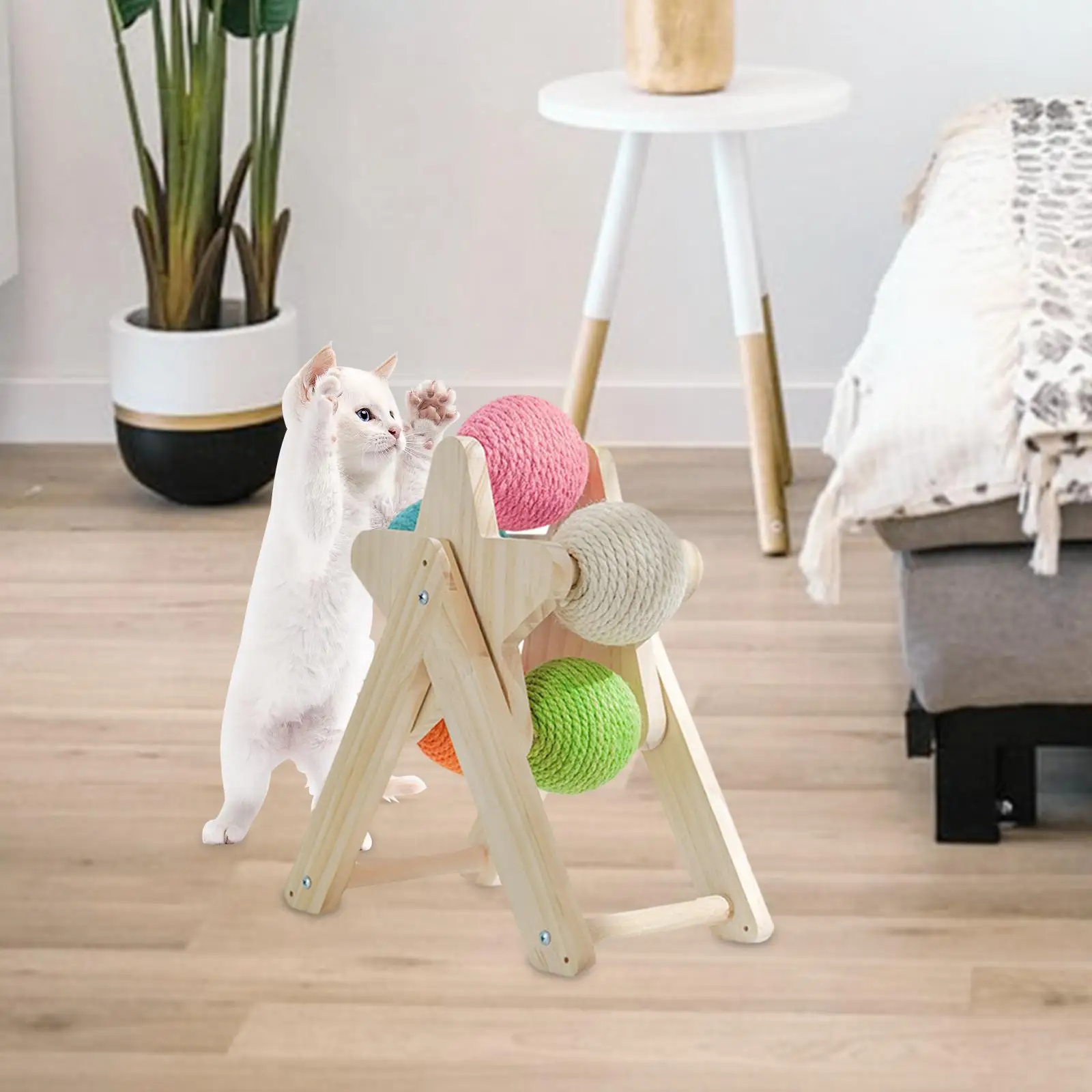 Wood Cat Scratching Ball Training Natural Sisal Balls Wear Resistant Scratcher Toys