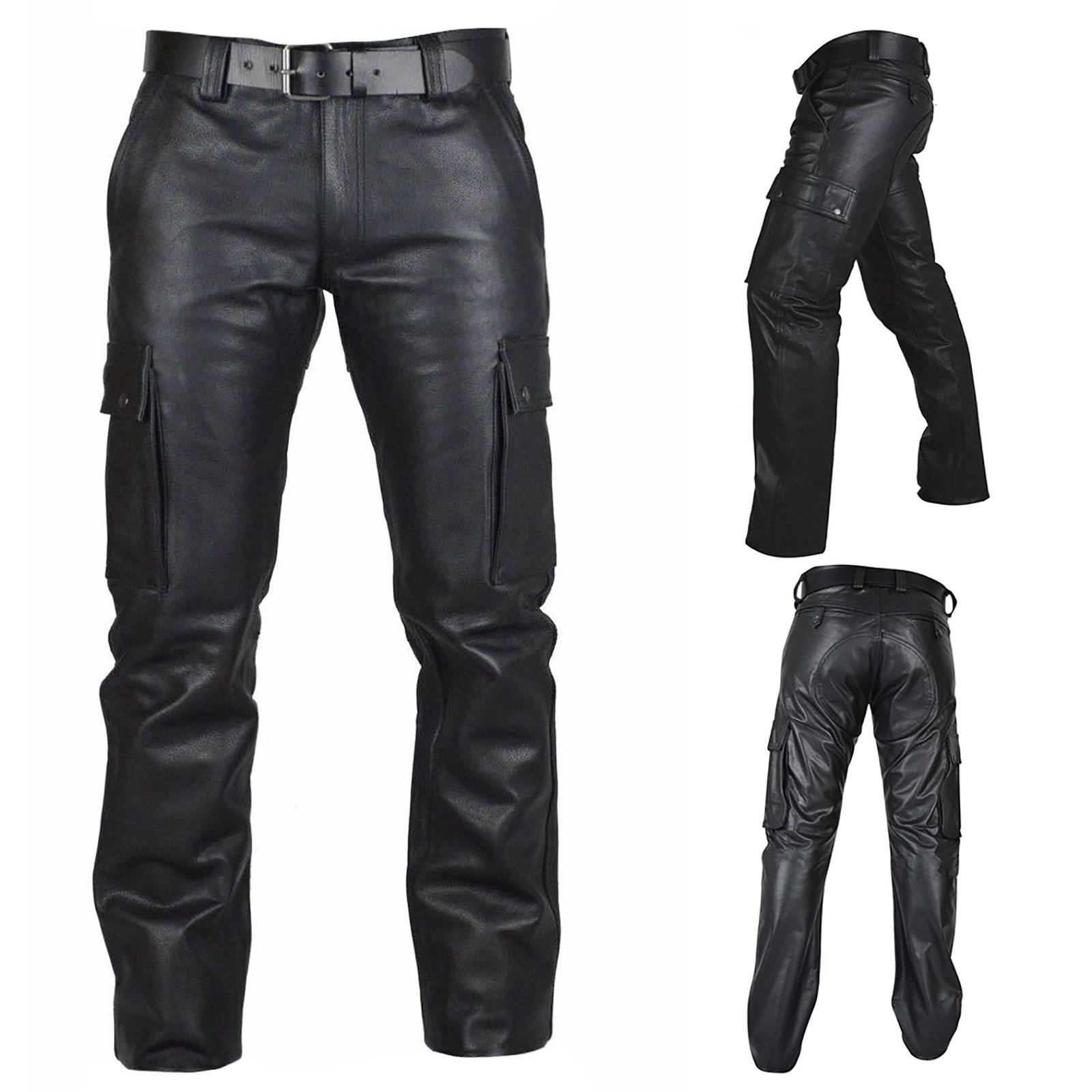 Man Retro Leather Motorcycle Street Pants Men's Autumn Winter Punk Retro Goth Slim Casual Long Pants Trousers Pantalon Homme ...