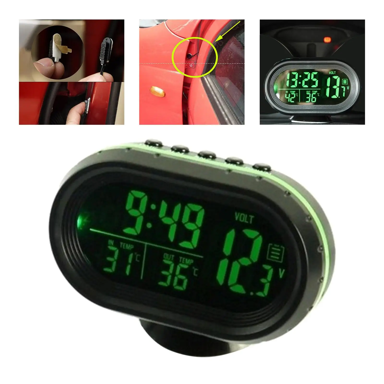 Car Digital Thermometer Clock Voltmeter LED Backlight Voltage Tester Dual Temperature Gauge LCD Monitor Digital Clock 12V
