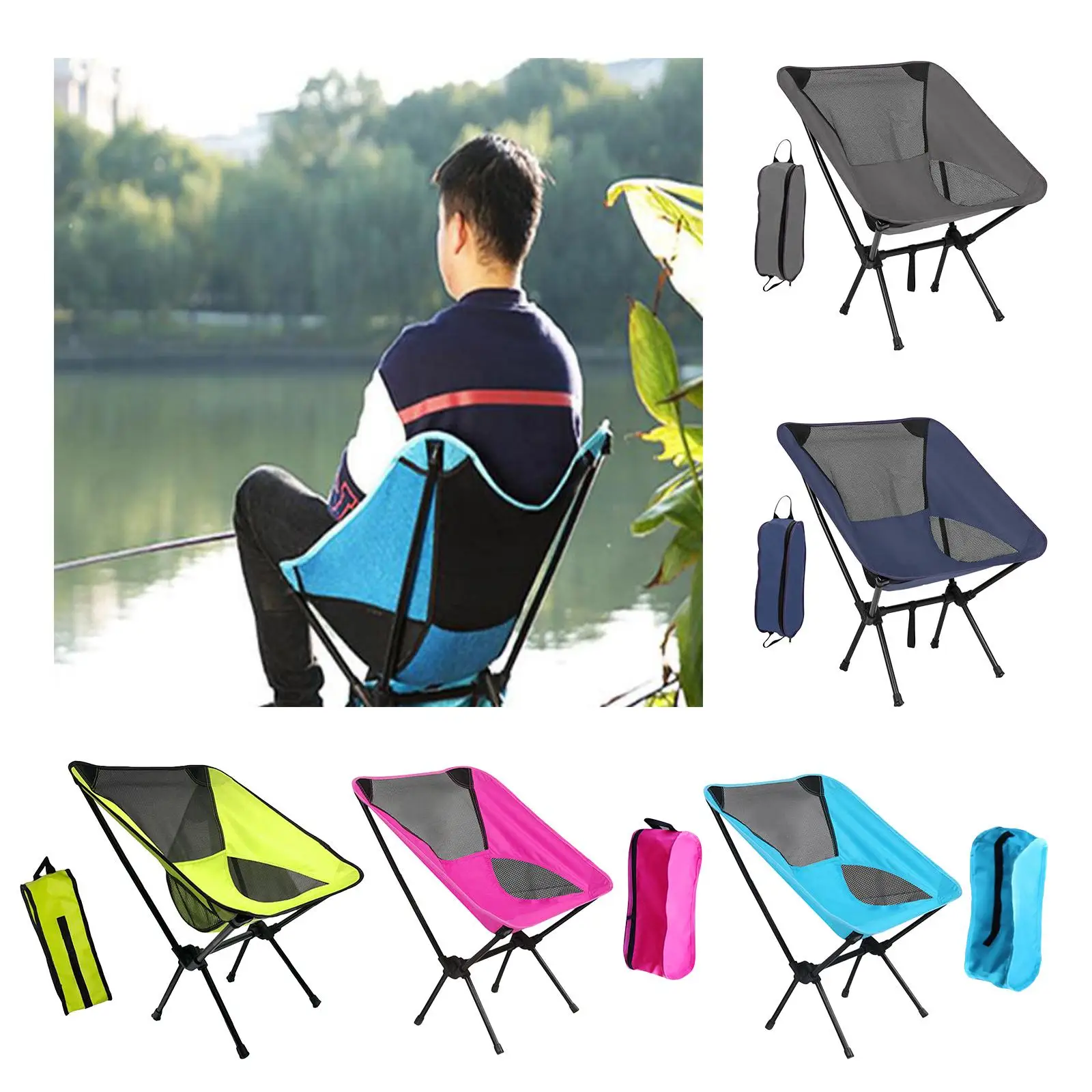Portable Outdoor Hiking Camping Chair Folding Fishing Beach Seat, Durable Metal Tube Legs, Heavy Duty Oxford Canvas