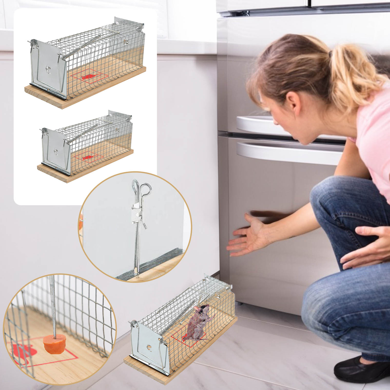 Description Picture 2 of itemSmart Self-Locking Mousetrap Rat Trap Iron Net Household Mouse Catcher Metal Reusable Humane Trap Catch Indoor Outdoor Rat Cage