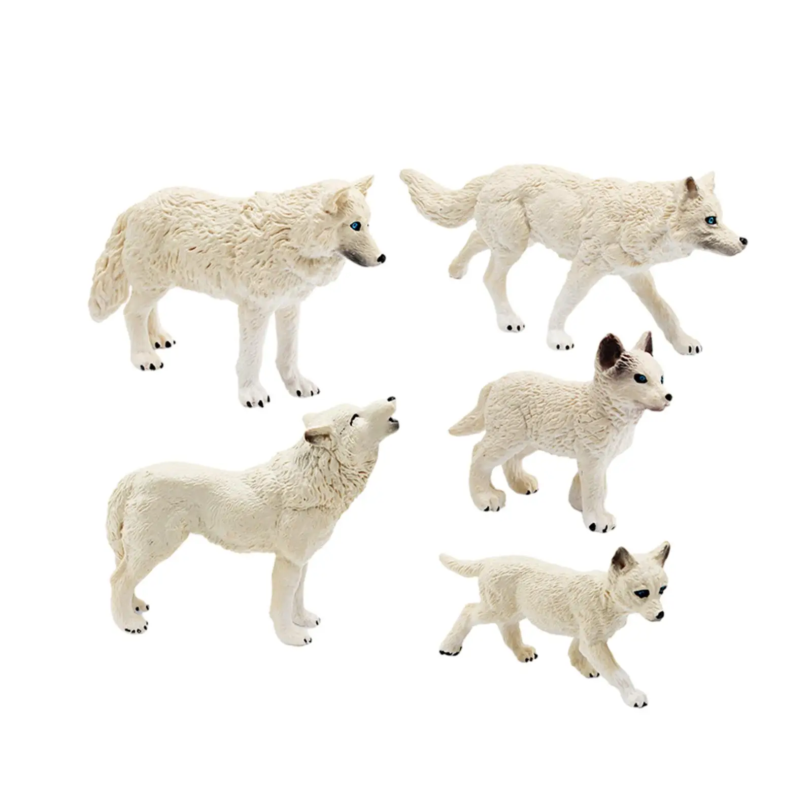 5x Wolf Figurines Wildlife Animal Statue for Christmas Present Desktop Decor