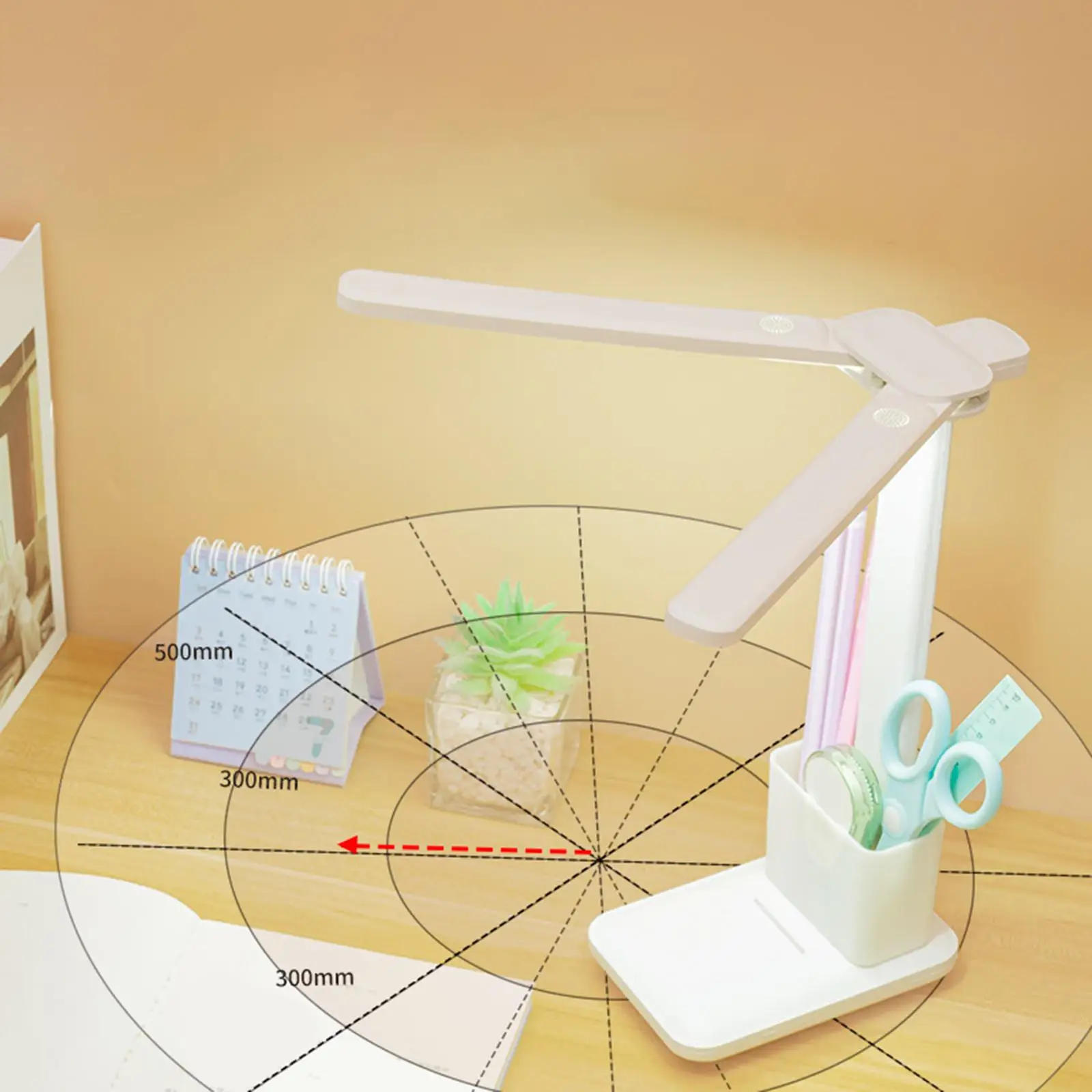 LED Desk Light Rotatable Head with Pen Holder Phone Holder Eye Caring for Living Room Bedside Studying NightStand