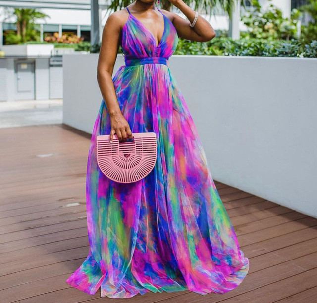 Elegant Moment Multi Watercolor Tie-Dye Backless Maxi Dress