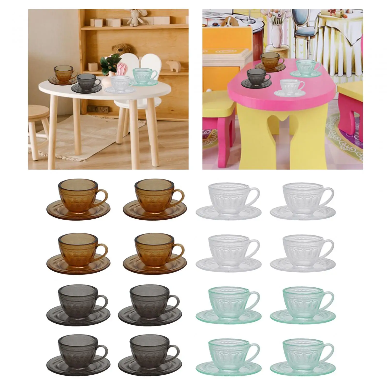 4x Dollhouse Miniature Tea Cup Set Miniature Tableware for Dollhouse Kitchen