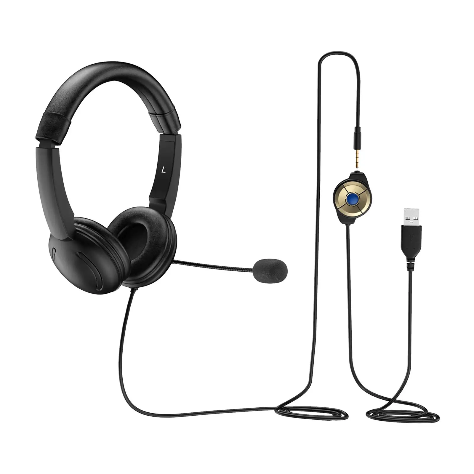 USB Headset Premium with Microphone Lightweight Comfortable Wired Call Center Headset for Laptop PC Office Video Meetings Music