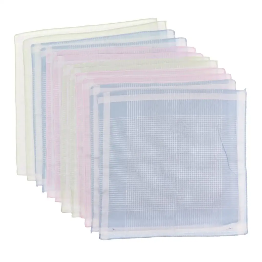 12pcs/set Multicolor Stripe  Women Classic Pattern Vintage  Hanky  Cotton Plaid Handerchief