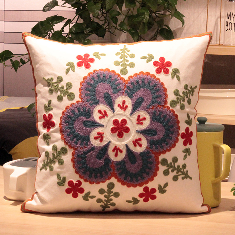 Vintage Amerikanische Stickerei Kissen Abdeckung Pflanze Blume Kissen Fall Wohnkultur Baumwolle Kissen Fall Wohnzimmer Schlafzimmer Sofa – Detail 3