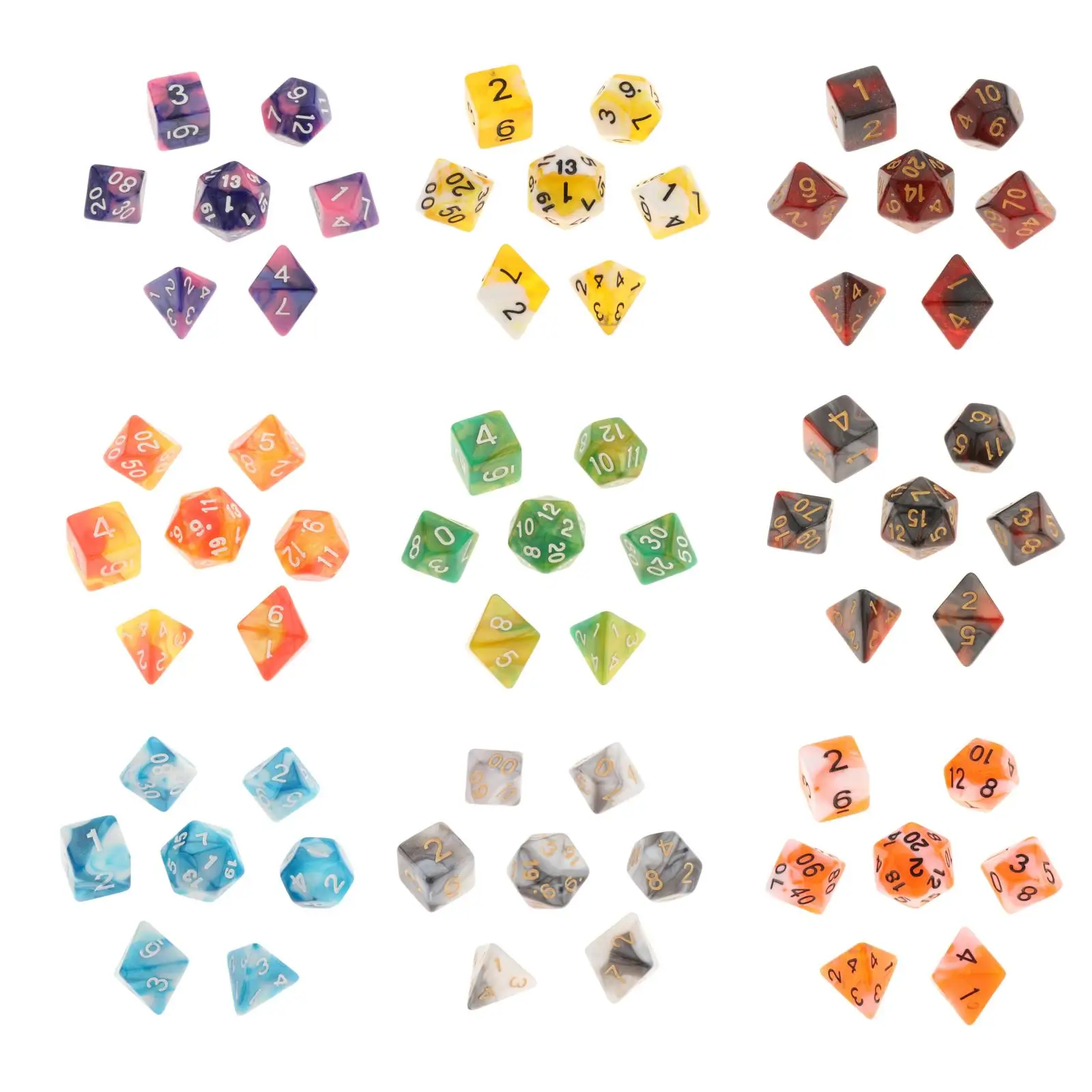 7Pcs TransparentClear Polyhedral Dices Multi-side With Bag For Table BoardGameJB 
