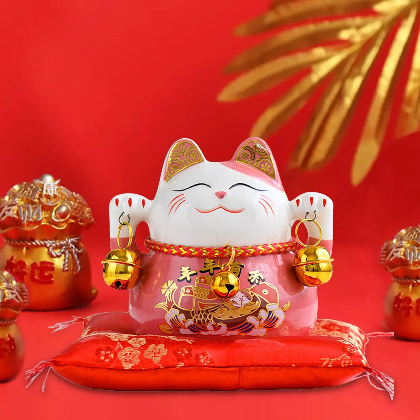 Chinese Style Lucky Cat Money Bank Ceramic Ornament Craft Kitten Statue for Restaurant Desk Fireplace Bedroom Decor