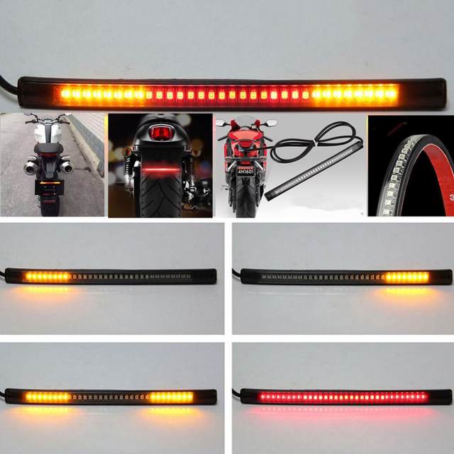 Tira De Luces LED Flexible Para Moto - 12V, 17 LED, Luz De Freno, Intermitente ámbar Y Rojo, Impermeable